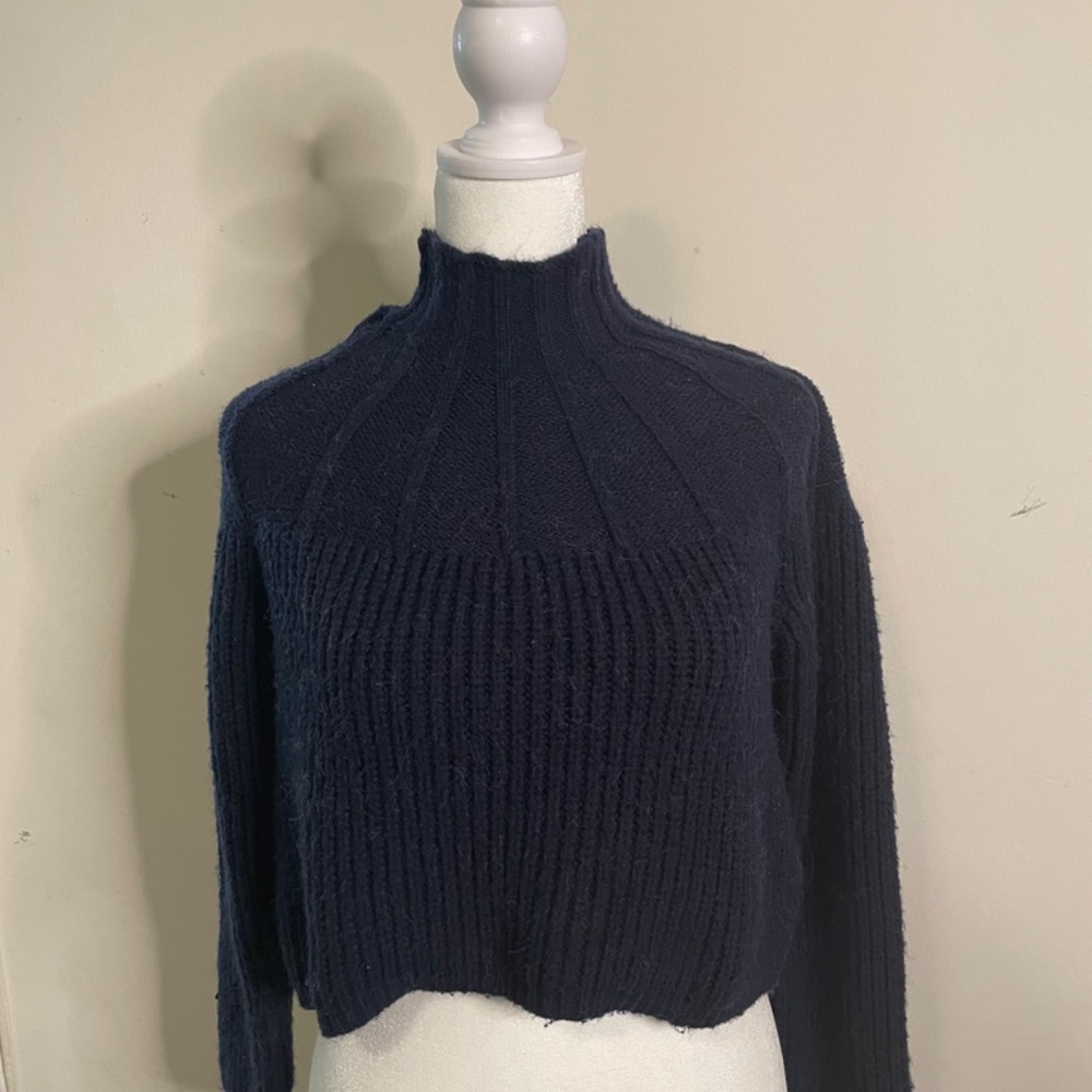 Navy Wool Blend Cropped Sweater